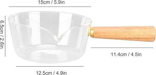 Pot à Lait, Casserole en Verre Transparent Avec Manche en Bois et Bec en Forme de V, Chauffe-Café Au Beurre de Cuisine Pour Cuisinière à Induction et Cuisinière à Gaz(600ml) - Nail Gallerys