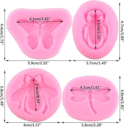 RFGHAC Insecte Silicone Moule Bourdon Fondant Moules Papillon Libellule Coléoptère Bonbons Moules Pour Chocolat Sucre Artisanat Gâteau Décoration Outils Ensemble De 4 - Nail Gallerys