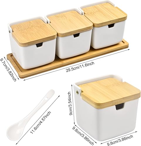 Volumoon Lot de 7 boîtes à épices avec cuillère et Couvercle, Pot à condiments en céramique avec couvercles,Contenant des Épices Condiment Pot,Pot à épices en céramique,pour Sucre Sel Spice - Nail Gallerys