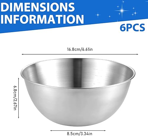 LEKEFETO Lot de 6 Saladiers en Acier Inoxydable : Bol Mélangeur Avec Marques de Mesure - Multifonction, Épais (16,8 x 6,8 x 8,5 cm) - Nail Gallerys