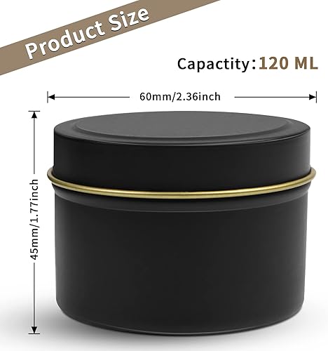 QUOTRE Lot de 12 Boîtes à Bougies en Aluminium 65 * 45mm, Pots de Bougie Ronds Conteneurs Bougie pour La Fabrication de Bougies de Bricolage ou Comme Pot d'épices -Noir - Nail Gallerys