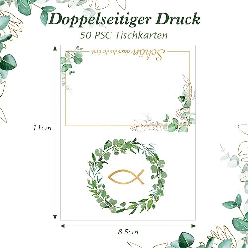 Lot de 50 marque-places pour baptême, marque-places poisson eucalyptus, Schön dass du da bist, marque-places, marque-places pour baptême, communion, mariage - Nail Gallerys