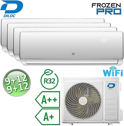 Climatiseur inverter quadri split Frozen R32, 9000+9000+12000+12000 Btu Diloc, classe A++/A+, fonction smart Wi-Fi - Nail Gallerys