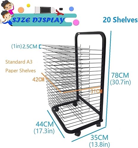 HhYyLr Support De Séchage d'art Mobile pour Salles De Classe,Support De Rangement d'art Mobile en Métal À 20 Étagères,pour Œuvres d'art, Papier De Peinture Et Support De Séchage d'impression - Nail Gallerys