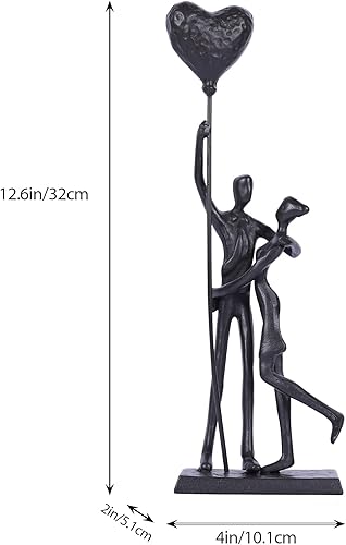 QIANLING Statue en Fer de Couple de 30,48 cm - Sculpture en Fer Artistique Noire, Cadeaux en Fer pour Elle, Figurines romantiques avec Conception de Ballon, Cadeaux d'anniversaire en Fer pour Hall - Nail Gallerys