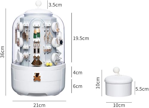 HAIBI Boîte à Bijoux, Coffret à Bijoux 360 Boîte à Bijoux Rotative Boîte De Stockage Cosmétique Transparent Organisateur De Maquillage Boucles D’Oreilles Collier De Bureau Organisateur, Blanc - Nail Gallerys