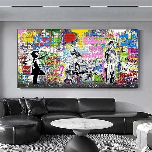 Banksy Street Art Graffiti Art mural urbain ballon fille toile peinture grande taille affiche et impressions pour décoration de salon 80 x 160 cm sans cadre - Nail Gallerys