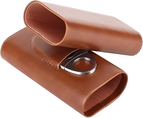 Cave à Cigares Portable en Cuir avec Revêtement en Bois De Cèdre - 3 Tubes avec Coupe-Cigare en Acier Inoxydable - Marron - Nail Gallerys