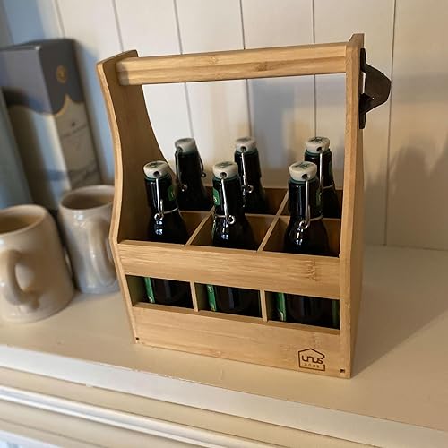UNUS Home Sac à Main Homme bière - Porte Bouteille en Bois pour 6 Bouteilles - Porte bière avec décapsuleur - idée Cadeau Homme - Anniversaire - fête des pères - Nail Gallerys