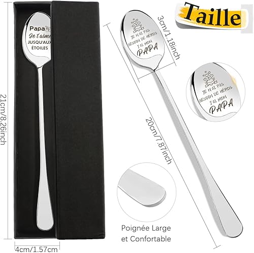 Cadeau Papa,Cadeau Fete des Peres,Cadeau Anniversaire Papa,Idee Cadeau Pour Papa,Idee Cadeau Pour Papa,Don Papa,Cadeau Noel Papa,Cadeau de Noel Pour Papa,2 Pièces Cuillère à Café en Acier Inoxydable - Nail Gallerys