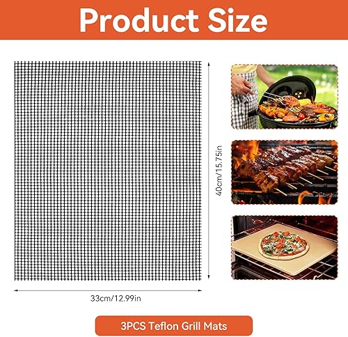 3 Pièces Grille Barbecue Decoupable, 40 x 33 cm Tapis de Cuisson Barbecue, Grill Mesh Réutilisable, Grille de Cuisson Antiadhésive, Téflon Tapis de Gril pour Grill à Gaz, Gril Électrique, Yaourtières - Nail Gallerys