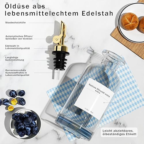BOLLFO Lot de 4 distributeurs d'huile d'olive, de sirop de café, de vinaigre et de bouteilles d'huile avec bec lesté et 72 étiquettes, 350 ml - Nail Gallerys