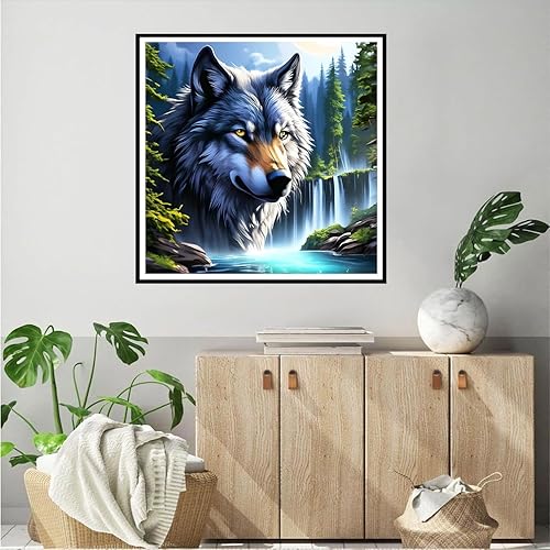 QQYRHN 5D DIY Loup de la Forêt Kits de Peinture Diamant, Complète Cascade Diamond Painting pour Adulte Débutants, Fantaisie Art du Diamant, Décoration Murale Maison Peinture au Diamant Avec 30x30 cm - Nail Gallerys