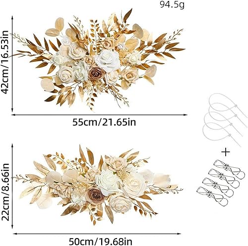 Lot de 2 Fleurs pour Arche de Mariage, Arrangement Floral Artificiel, Ensemble de Fausses Fleurs, Panneaux de Bienvenue de Mariage, Décorations Florales pour Décoration de Mariage, Cérémonie - Nail Gallerys