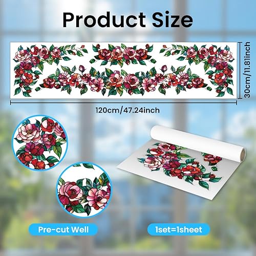 ANATTASOUL Stickers Fenetre Coin de Motif Rétro Autocollant Fenetre Fleurs Printemps Appliques Sticker pour Vitre Réutilisables de Porte Autocollant Vitre en Verre Antistatique Double Face - Nail Gallerys