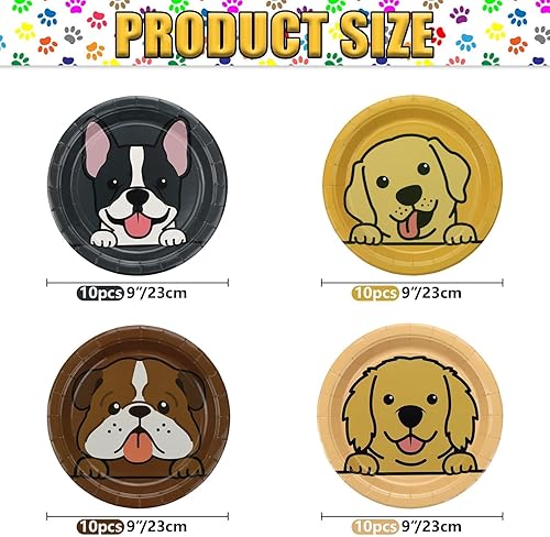 APUXXJUPA Lot de 40 assiettes en carton pour fête d'anniversaire avec chien - 23 x 23 cm - Motif chien mignon - Décoration de fête d'anniversaire sur le thème du chien - Nail Gallerys