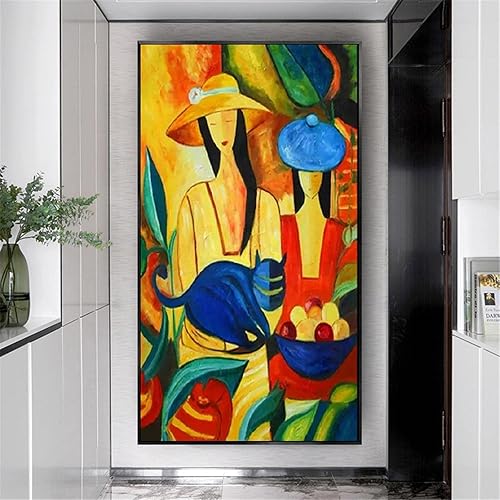 ZMFBHFBH Encadré Wall Art Mode Femme Wall Art Lumineux Coloré Contemporain Picasso Or Peinture À L'huile Sur Toile Mur Photos 40x80cm (16x32in) Avec Cadre - Nail Gallerys