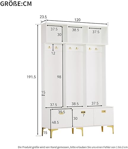 KOMHTOM Vestiaire d'entrée avec Banc Rangement Chaussures Meuble Entree, Porte Manteau avec Crochets Meuble de Rangement avec 3 Compartiments de Rangement Ouverts (Blanc) - Nail Gallerys