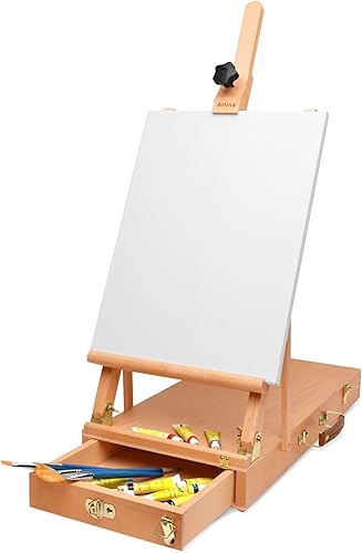 Artina 30pcs Kit Peinture Santorini avec Chevalet Bois Le Mans – Set Peinture Acrylique avec 5 Châssis, 12 Couleurs Acryliques, Pinceaux, Chevalet de Table avec Tiroir Rangement Outils Peinture - Nail Gallerys