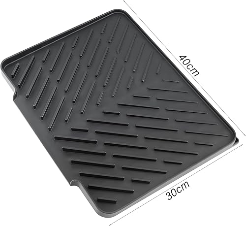 Tapis d'égouttage de vaisselle 40 x 30 cm, tapis d'égouttage de cuisine en silicone, tapis de cuisine antidérapant résistant à la chaleur, tapis d'égouttage d'évier, noir - Nail Gallerys