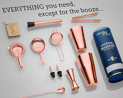 Mixology & Craft Ensemble shaker à cocktail – Kit d'accessoires de bar 11 pièces avec shaker Boston lesté, passoire, doseur et plus encore – Outils de barman à domicile, accessoires pour barman, - Nail Gallerys