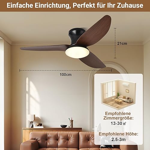 Ventilateur de Plafond avec éclairage, Ø100cm App Contrôle & Télécommande, Plafonnier avec Ventilateur, 6 Vitesses, 3 Couleurs Variables, Moteur DC Silencieux, Fonctionnement été-hiver, Minuterie - Nail Gallerys