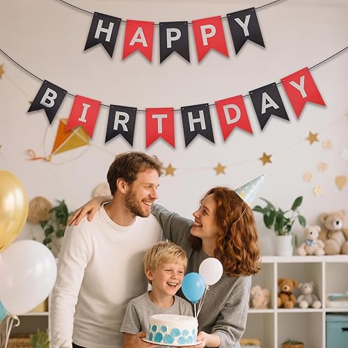Gosknor Bannière de Joyeux Anniversaire, Décorations d'Anniversaire Rouges et Noires Argentées Estampées à Chaud en Forme Queue de Poisson pour Garçons Filles Hommes et Femmes - Nail Gallerys