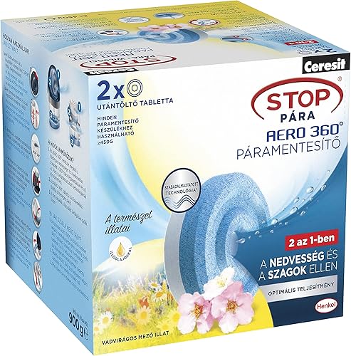 Ceresit STOP Humidité AERO 360° Comprimés Fleurs sauvages Recharges pour Absorbeur d'Humidité, Comprimés Modernes Absorbant L'humidité, Neutralisant D'Odeur Absorbant, 2x450g - Nail Gallerys