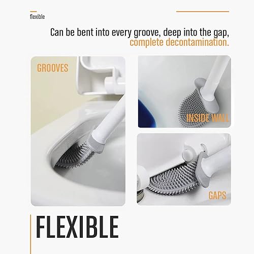Lot de 2 brosses WC en Silicone avec Pointes en Silicone, séchage Rapide, Brosse pour Toilettes, Baignoire, Salle de Bain avec Support Mural, Brosse de Nettoyage créative avec Base adhésive. - Nail Gallerys