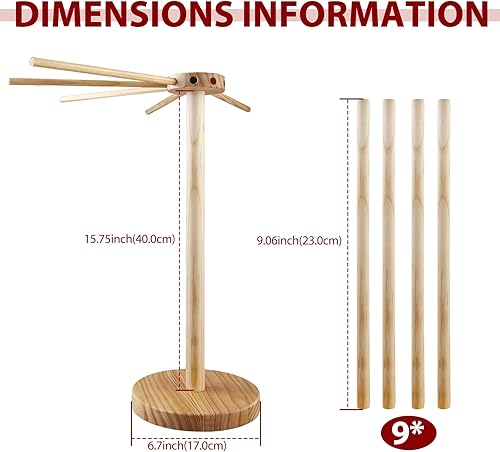 WANDGU Séchoir à pâtes en bois avec 9 bras amovibles, support pour pâtes jusqu'à 4,5 kg avec socle, support pour pâtes à la maison - Nail Gallerys