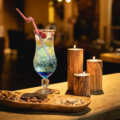 DARIDO Lot de 3 bougeoirs en Bois d'olivier Naturel - Faits à la Main - Décorations de Noël - Bougeoirs Saint-Valentin - Supports Bougies Chauffe-Plat - Centre de Table - Décoration intérieure - Nail Gallerys