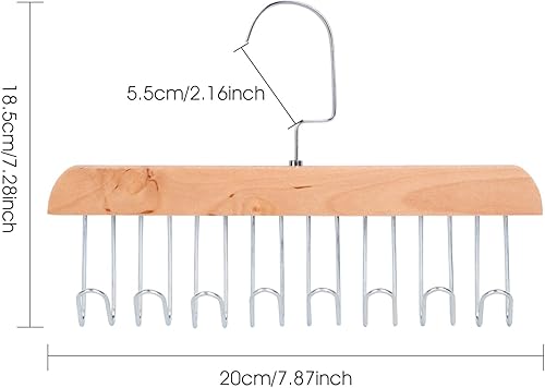 ICEBLUEOR Lot de 2 cintres pour cravates et ceintures - Organisateur en bois antidérapant avec 8 crochets métalliques - Rotation à 360° - Gain de place - Pour cravates, ceintures, soutiens-gorge - Nail Gallerys