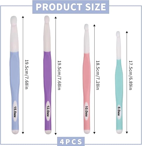 4 Pièces Crochet Ergonomique pour Crocheter, Grand Crochet avec Poignée, Crochet Tricot Kit Débutant Complet, Idéal pour les Personnes Souffrant D'arthrite, Convient a la Préparation des Tapis - Nail Gallerys