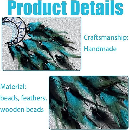 Grand Attrape-rêves en Forme de Lune,Indien Attrapeur de Rêves Bleues,Handmade Décoration Murale à Suspendre pour Maison,Capteur de Rêves Festival Cadeau pour Enfants Adolescents Adultes Amis - Nail Gallerys
