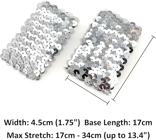 Cadoline Paire de manchettes de déguisement en Polyester à paillettes élastiques 17cm x 3.5cm - Nail Gallerys