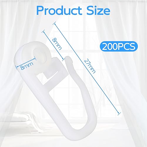 200 Pcs Crochet Rideau, 8mm Mesure Standard Glisseur Rail Rideau, Blancs Crochet Rideau Rail avec Crochets à Plis, Crochets Rideaux pour la Pluspart des Rideaux Glissants ou Rideau de Douche - Nail Gallerys