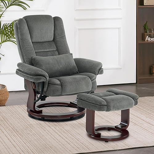 M MCombo Fauteuil Relax avec Fonction Chaise Longue, Fauteuil de Lecture, Fauteuil TV pivotant à 360°, avec Pouf, avec Coussin & Poche latérale, 9099 (Tissu, Gris Clair) - Nail Gallerys