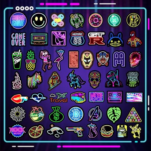 200 Pcs Neon Stickers Graffiti Autocollants Néon Graffiti Autocollant en Vinyle Imperméables pour Ordinateur Portable Téléphone Bouteille d'eau Skateboard - Nail Gallerys