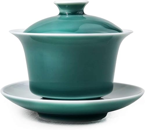 Liang baobao Gaiwan Tasse à thé en porcelaine émaillée blanche avec couvercle et soucoupe Motif sancai chinois Vert 150 ml - Nail Gallerys