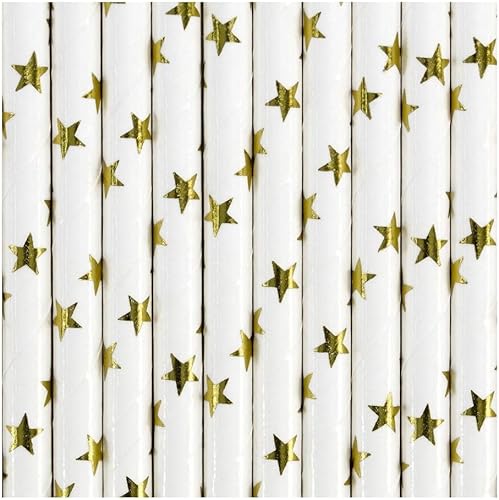 10 pailles blanches étoiles dorées - Nail Gallerys