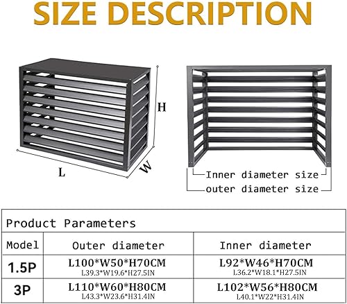 Clôture de climatiseur en Aluminium 4 Panneaux, Protection de condenseur pour l'extérieur, pour Cacher Le climatiseur et préserver l'intimité extérieure (Gris, 110 cm) - Nail Gallerys