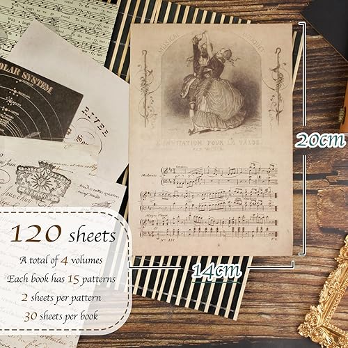 120 Feuilles Papier Scrapbooking Vintage Décoratif Matériel Scrapbooking Rétro DIY Accessoire Album Photo Décoration (B) - Nail Gallerys