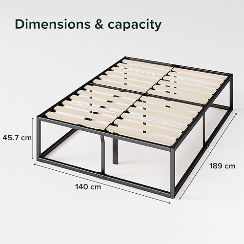Zinus Joseph Lit 140x190 cm - Structure 46 cm de Haut Avec Rangement - Plateforme en Métal Avec Support à Lattes en Acier - Noir - Nail Gallerys