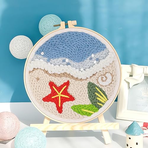 JSRQT Plage Punch Needle Broderie Kit,Style Hawaïen Crafts Kit D'aiguilles à Poinçonner pour Adultes Enfants Débutants,Punch Needle Broderie D'Aiguille de Poinçon avec Instructions - Nail Gallerys