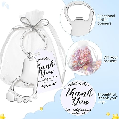 Topyond 24pcs Porte Clés Avec Empreintes De Pieds De Bébé,Avec Sacs En Organza,Porte Clés Décapsuleur En Métal En Forme De Pied Pour Fête Prénatale,Baptême,Fête Prénatale - Nail Gallerys