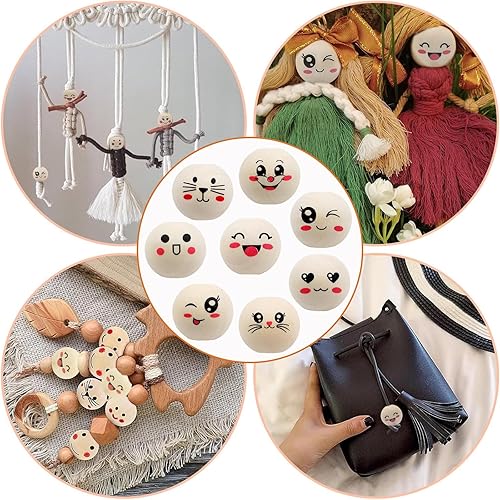 Perles en Bois 20mm, 8 Styles Grosses Boules Percées, 40pcs Avec Visage - Pour Fabrication de Bijoux, Poupées, Décorations DIY - Nail Gallerys