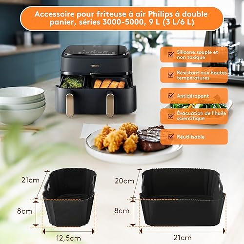 MLOQI 23 Pièces Accessoires Air Fryer pour Philips Airfryer Dual Basket 3000 Series NA350 Airfryer, Moule Air Fryer Philips - Nail Gallerys