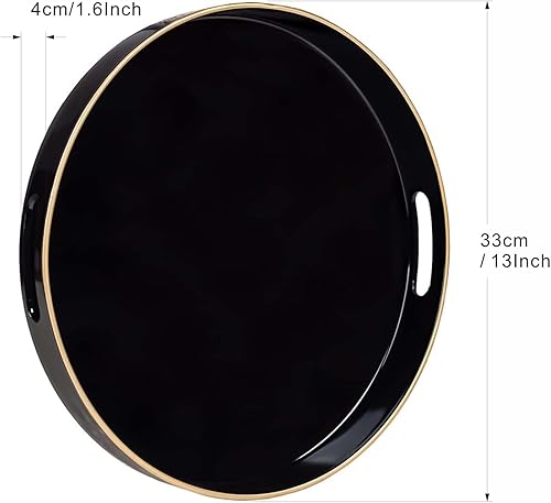 Simmer Stone Plateau décoratif, rond en plastique avec poignées, plateau moderne pour meuble de coiffeuse et plateau de service pour ottoman, table basse, cuisine et salle de bain, taille 33 cm (bleu) - Nail Gallerys