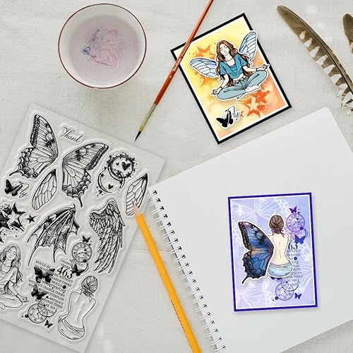 GLOBLELAND Tampons en Silicone Transparent Ailes de Femme pour la Fabrication de Cartes de Bricolage Sceau Transparent en Silicone Papillon Tampons Décoratifs pour Scrapbooking Décoration - Nail Gallerys