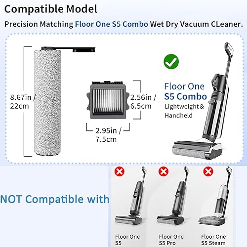 Rouleau de Brosse pour Tineco Floor One S5 Combo, Filtre pour Tineco S5 Accessoire de Rechange pour Tineco Floor One S5 Combo 2 Brosse à Rouleau 2 Filtre HEPA 1 Brosse de Nettoyage - Nail Gallerys